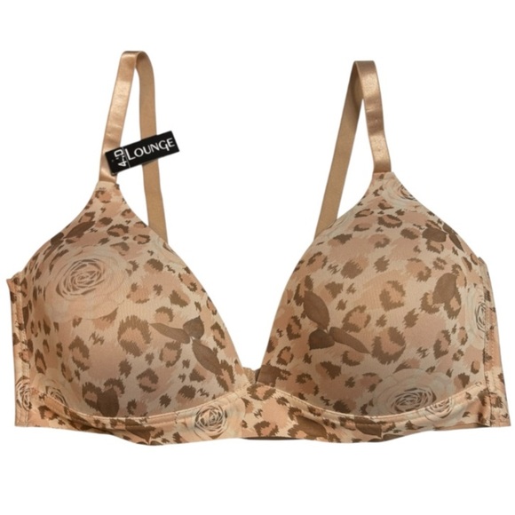 NWT Catherine Malandrino Beige Camo Floral Bra Size 44D Soft Cup Deep Plunge - Picture 6 of 6